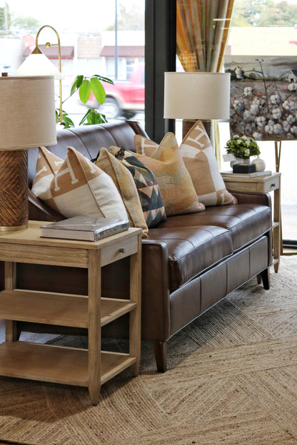 Brown Leather Sloped Arm Sofa