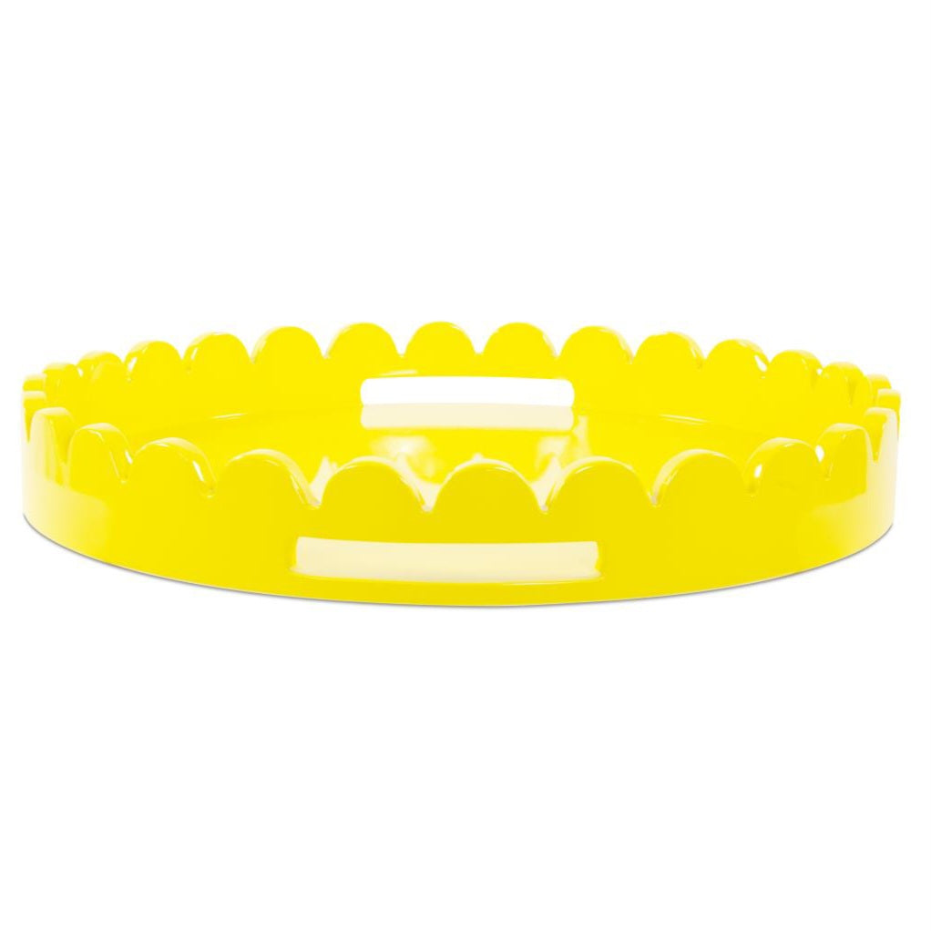 Yellow Wood Round Scalloped Tray