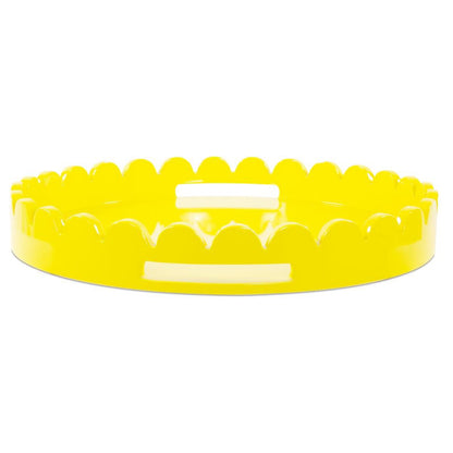 Yellow Wood Round Scalloped Tray