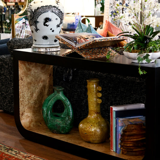 Black & Burl Wood Console Table