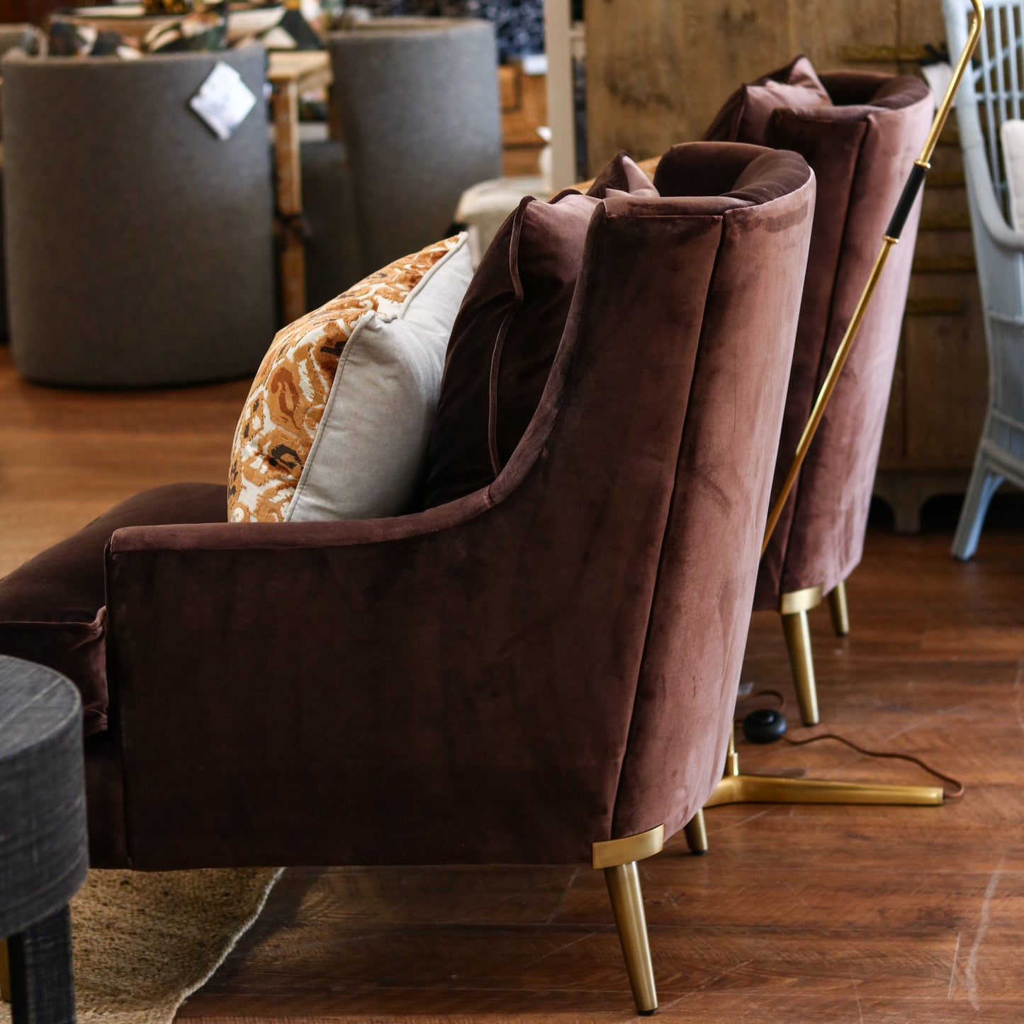 Brown Velvet Chair on Metal Legs