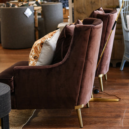 Brown Velvet Chair on Metal Legs