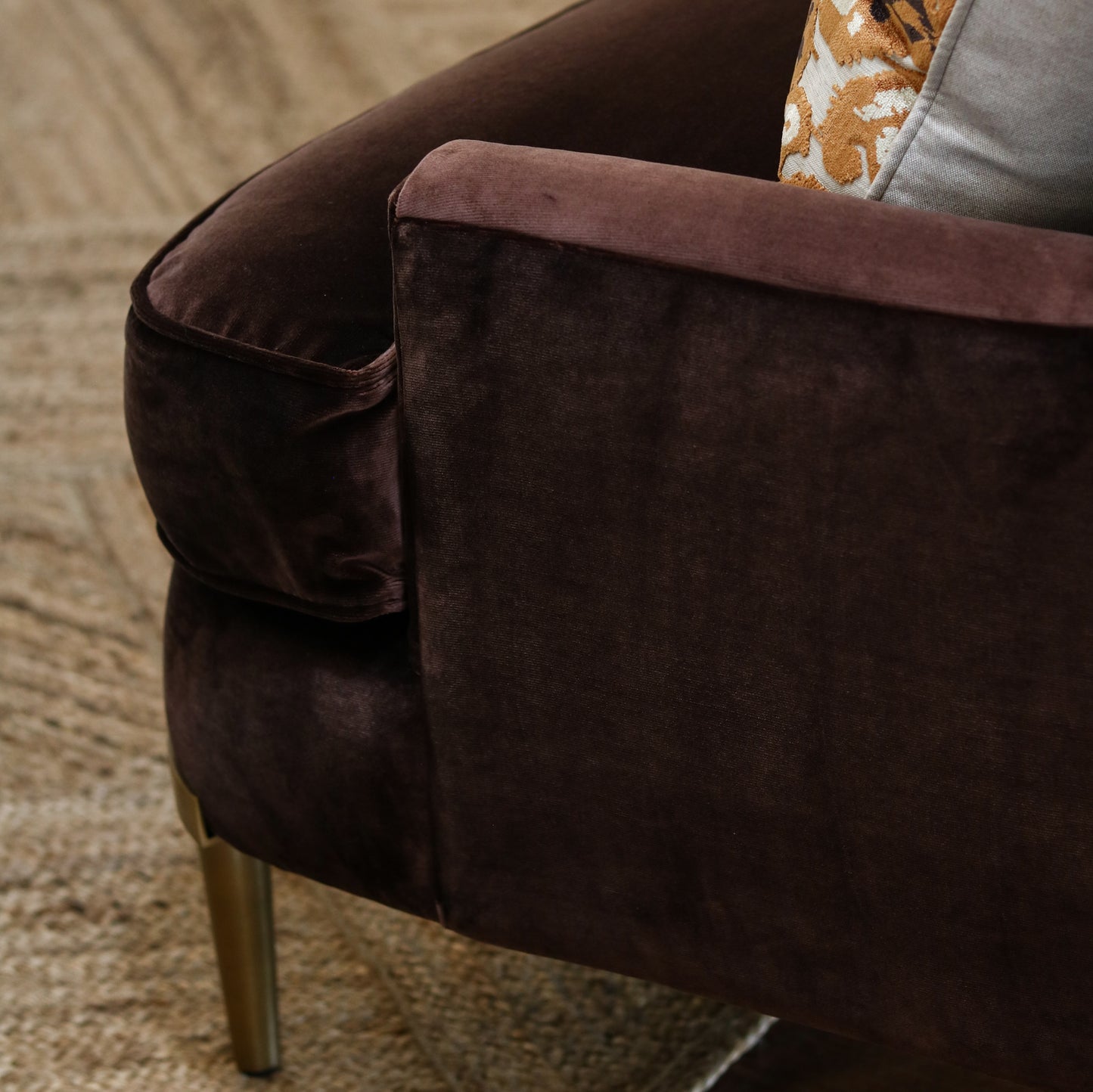 Brown Velvet Chair on Metal Legs