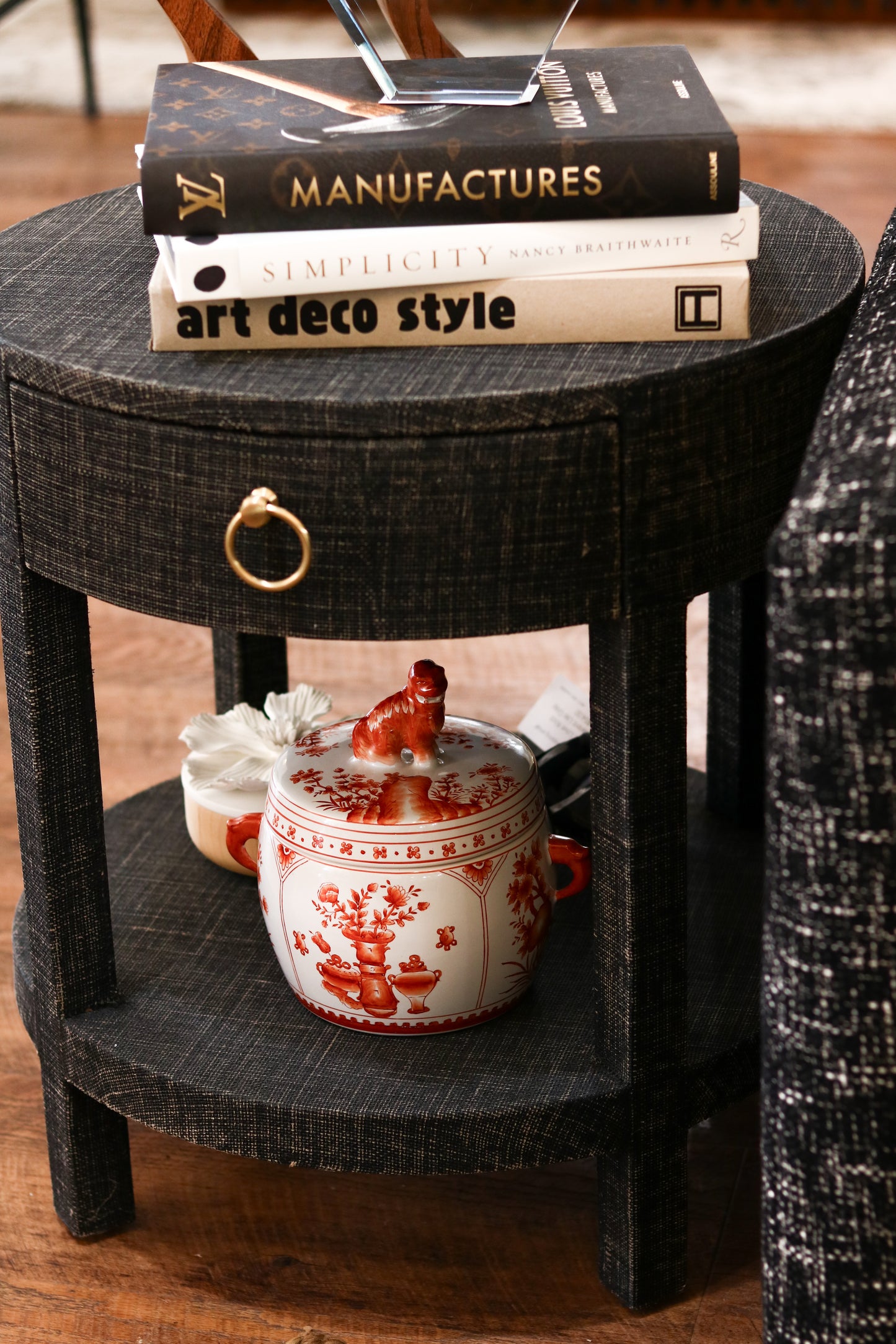 Black Linen Wrapped Side Table