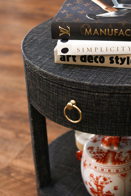 Black Linen Wrapped Side Table