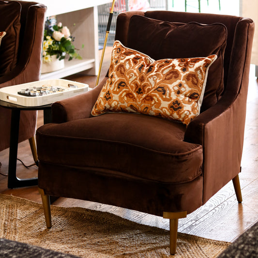 Brown Velvet Chair on Metal Legs