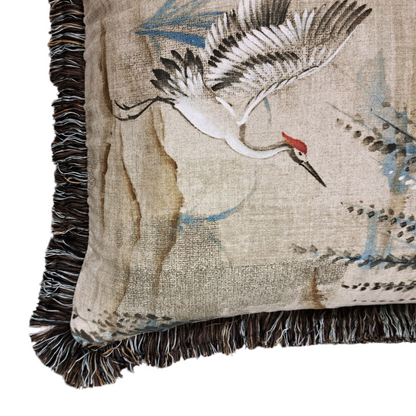 22” Crane Pillow with Brown Fringe