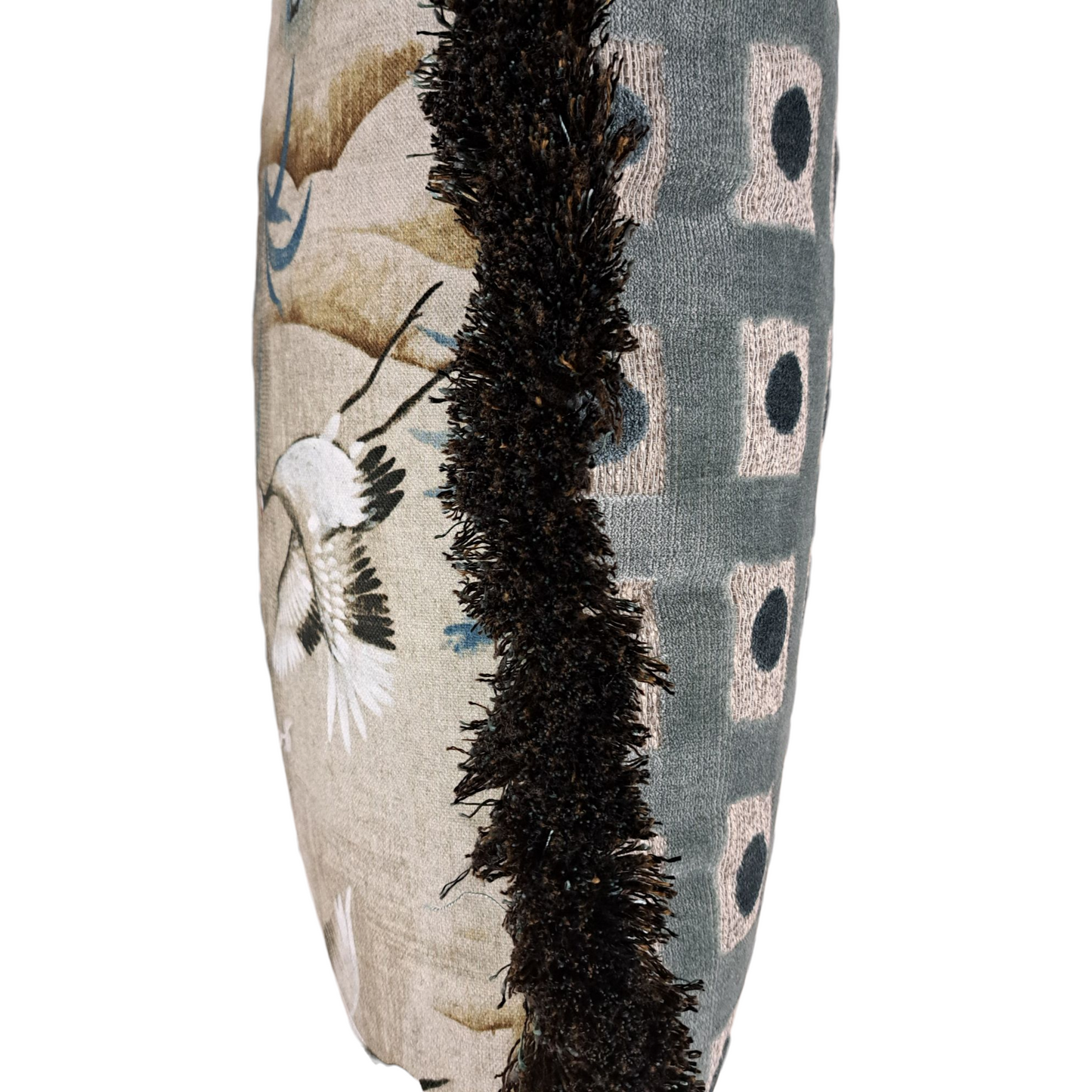 22” Crane Pillow with Brown Fringe