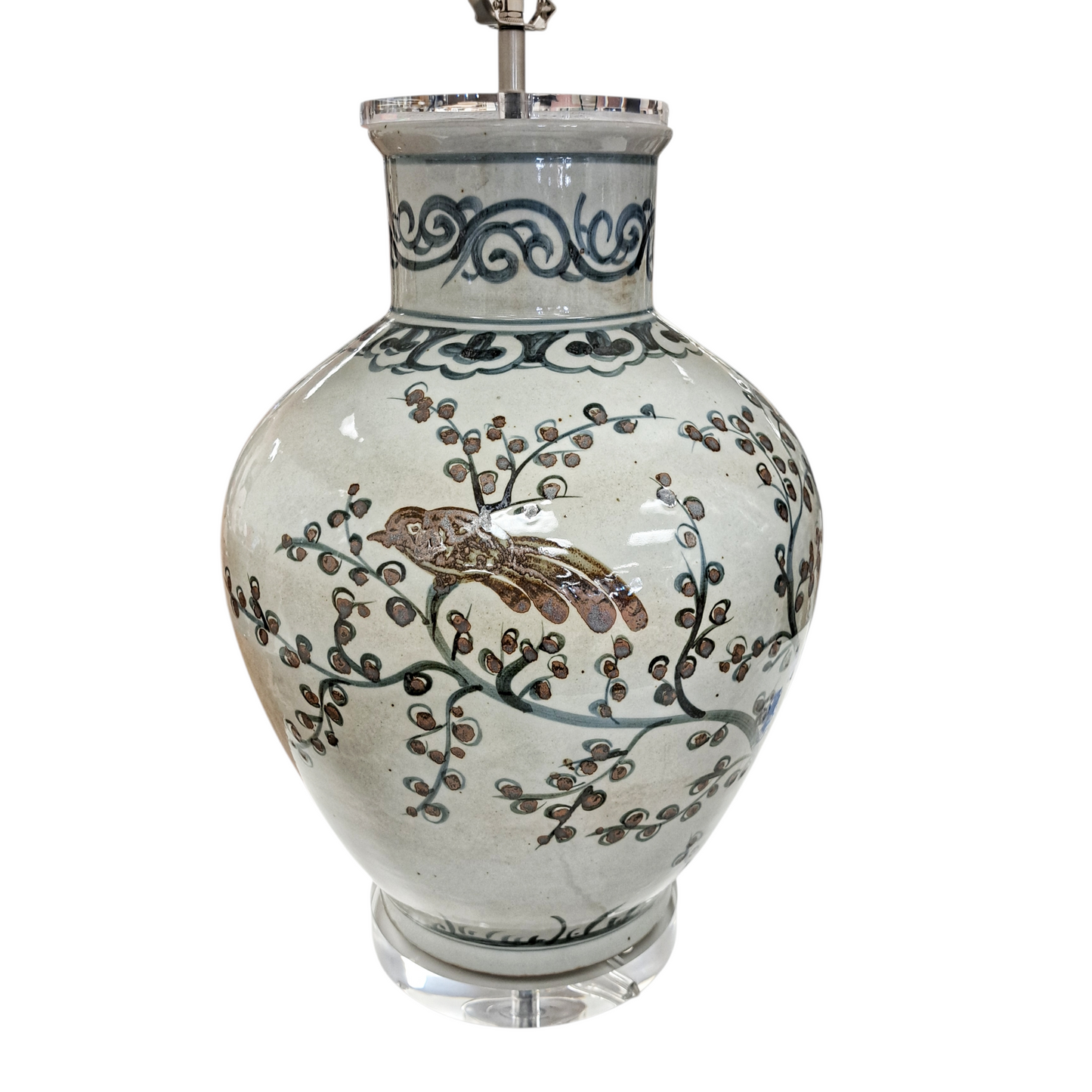 Magpie on Plum Tree Jar Table Lamp