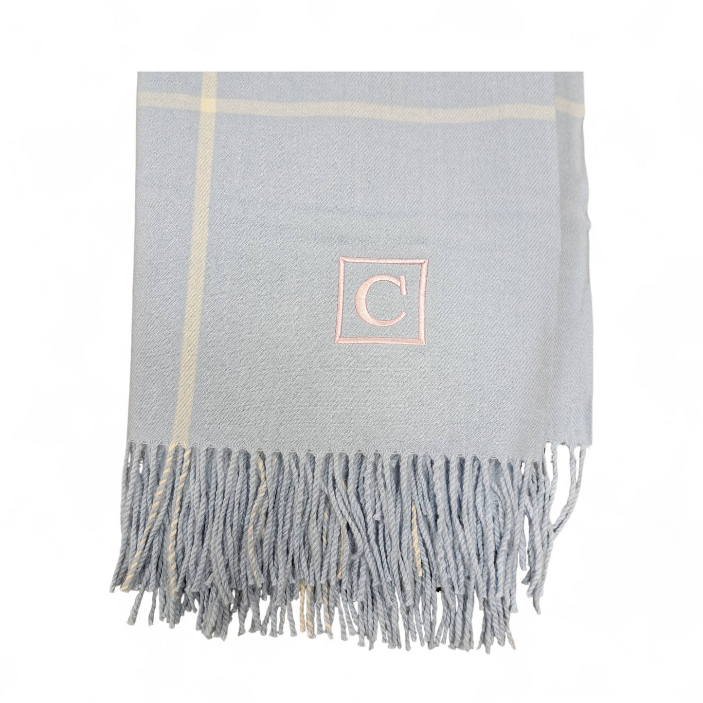 "C" Embroidered Light Blue Throw Blanket