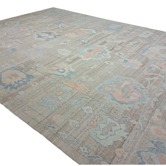 12' 2" x 16' 3" Pastel Brown, Blue & Peach Rug