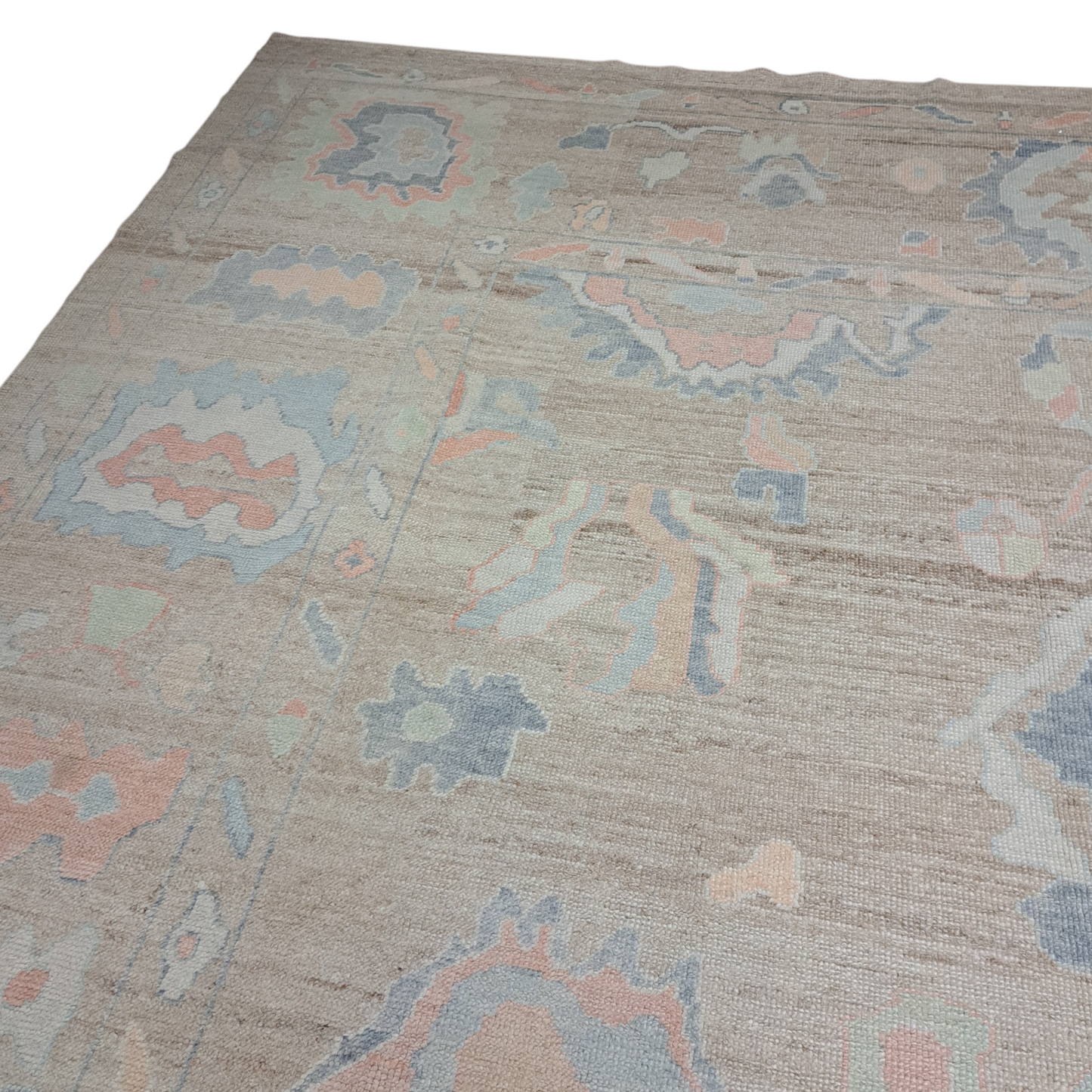 12' 2" x 16' 3" Pastel Brown, Blue & Peach Rug