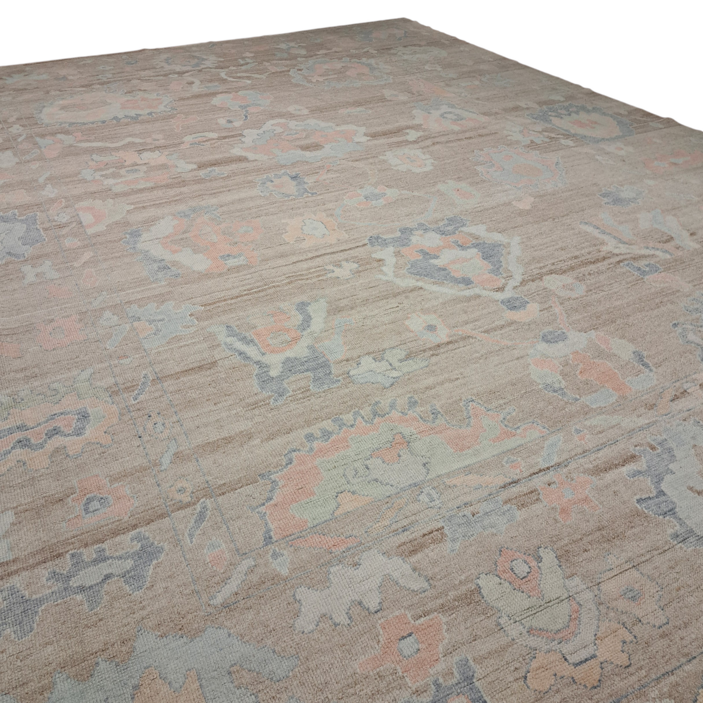 12' 2" x 16' 3" Pastel Brown, Blue & Peach Rug