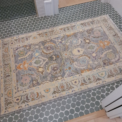 3' x 5' Darker Grey, Blue & Yellow Custom Oushak Rug