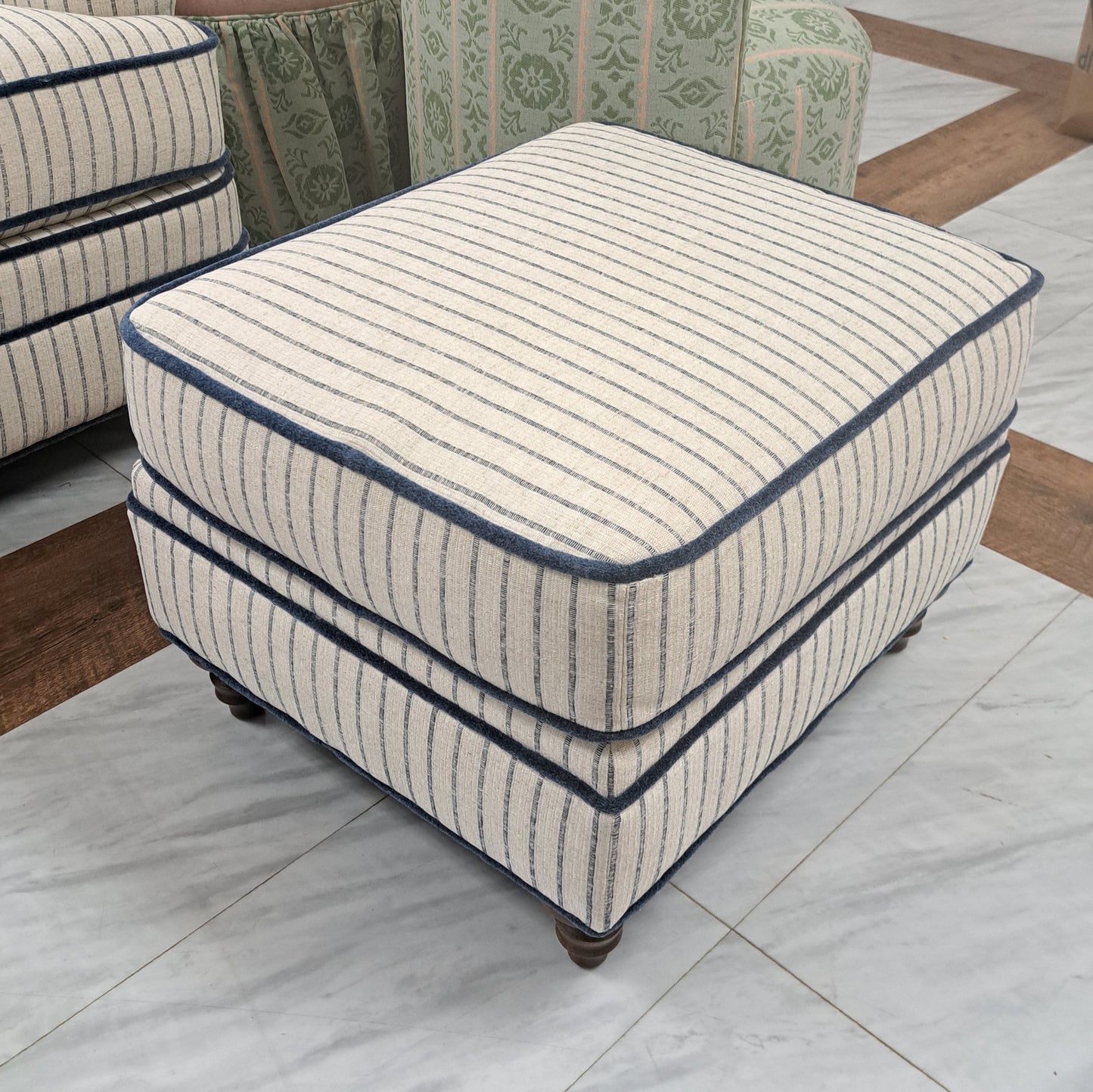 Blue & White Striped Ellis Ottoman