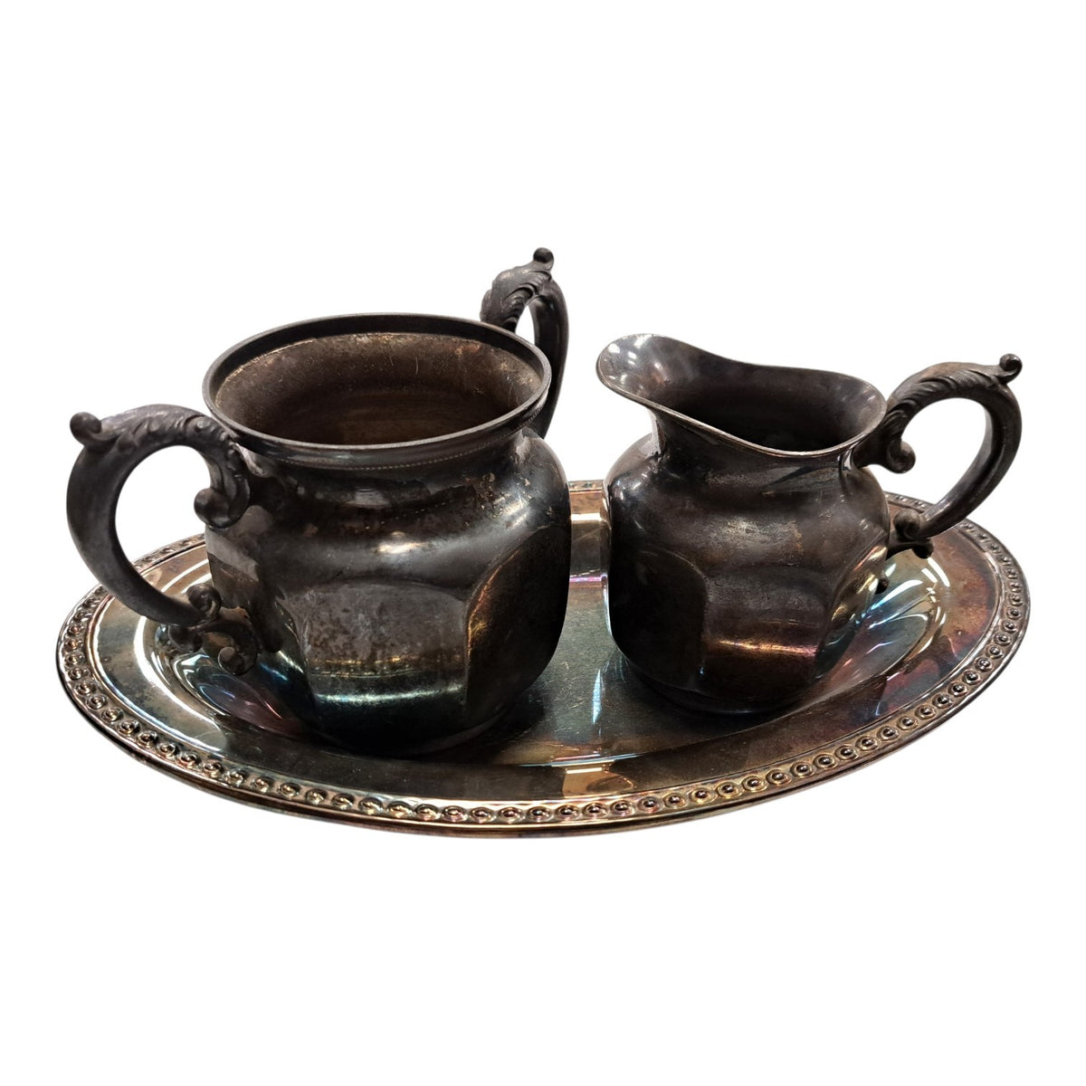 Antique Silver Tray w/ Cups