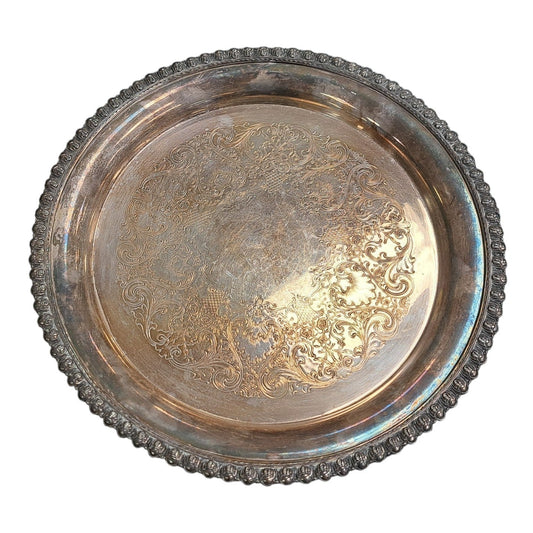 Medium Round Antique Silver Tray