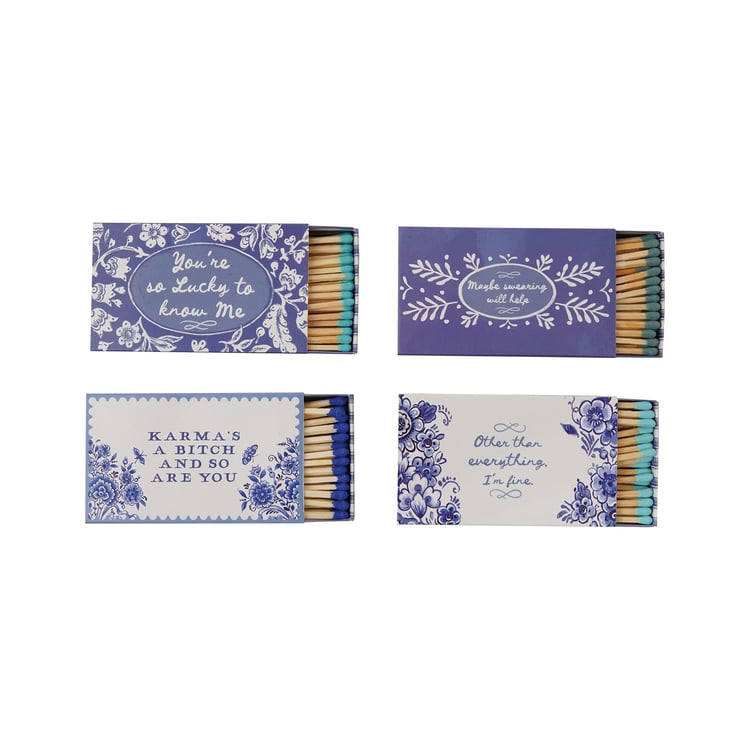 Blue & White Saying Matchboxes