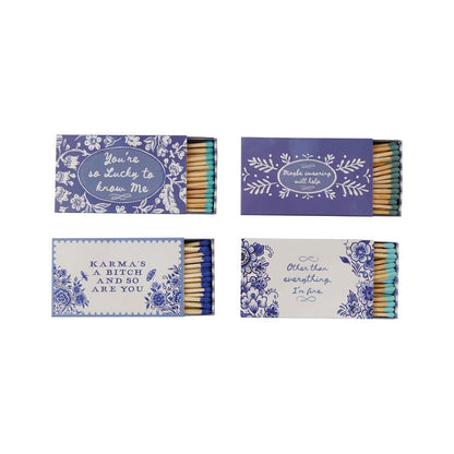 Blue & White Saying Matchboxes
