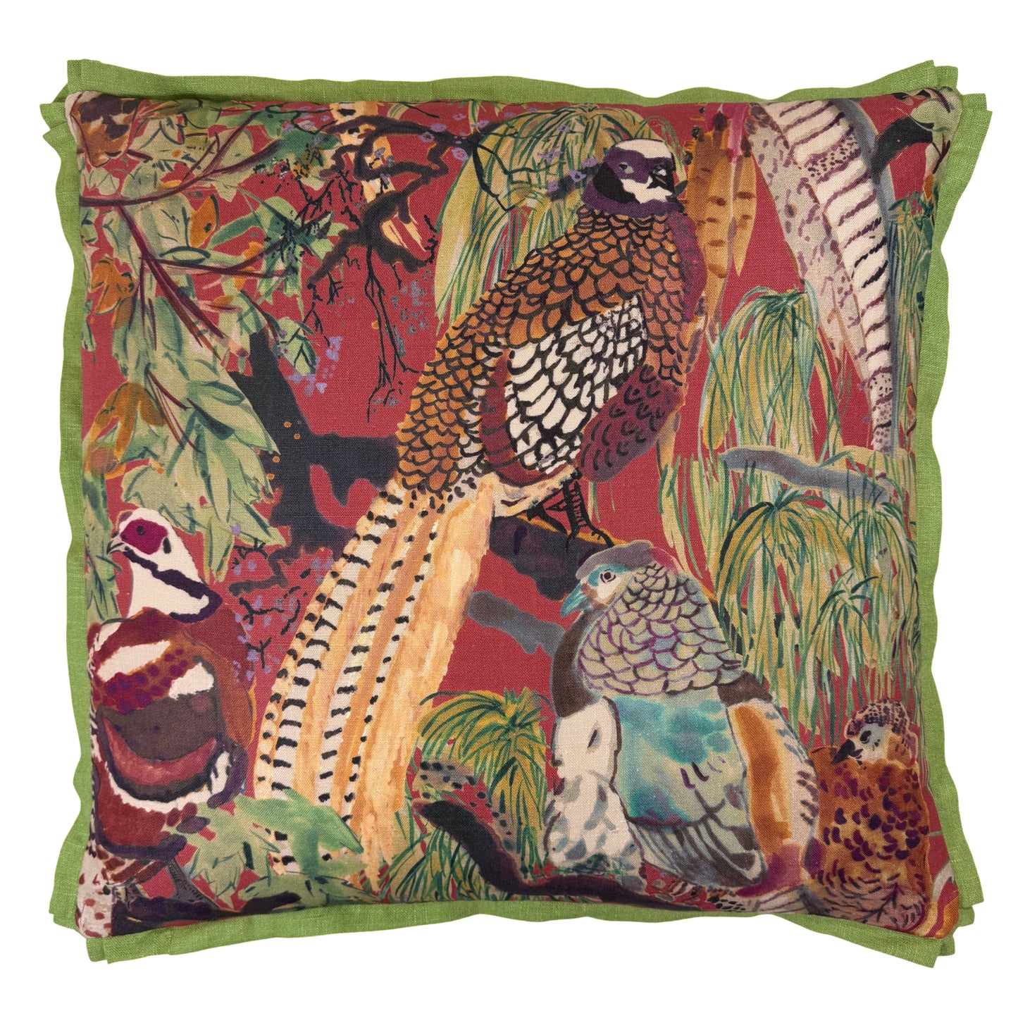 Game Birds Red & Plum Pillow - 24"