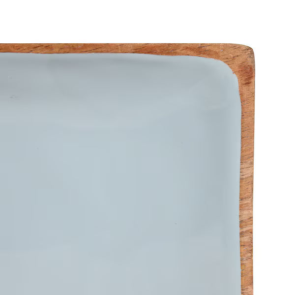 Enamel and Mangowood Rectangular Tray - Blue
