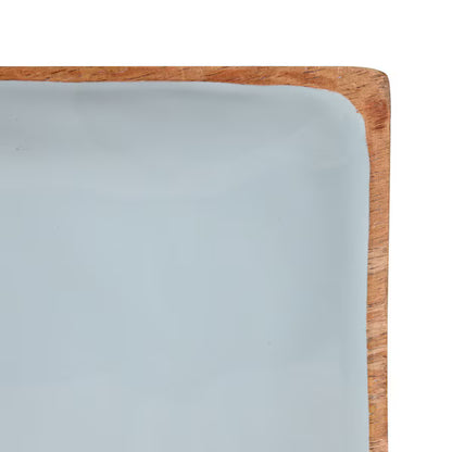 Enamel and Mangowood Rectangular Tray - Blue