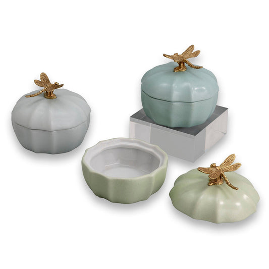 Pastel Dragonfly Scalloped Jar / Box
