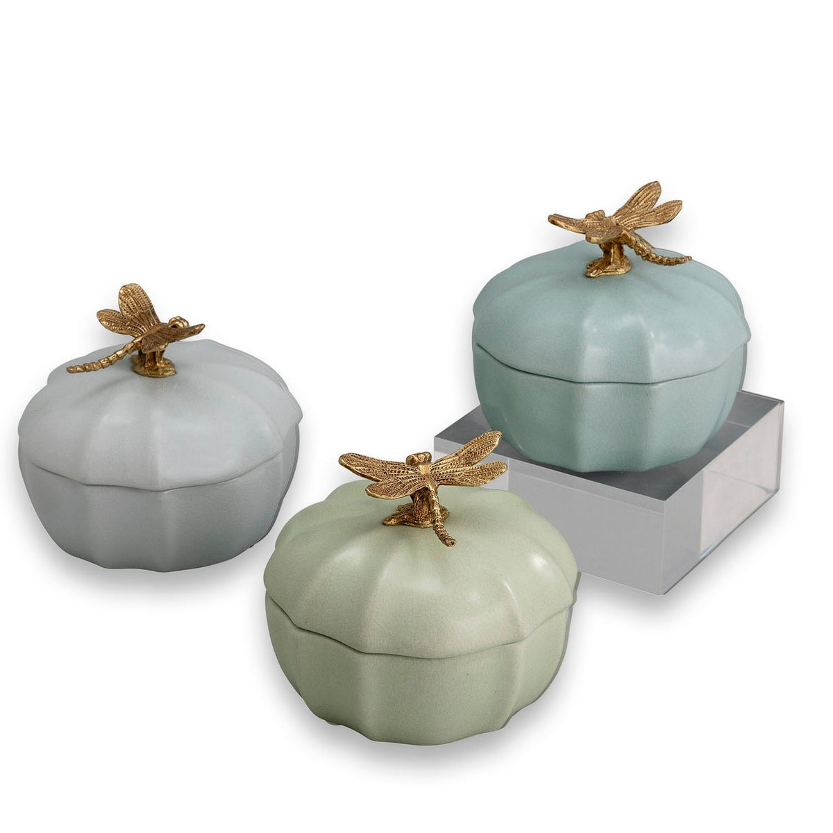 Pastel Dragonfly Scalloped Jar / Box