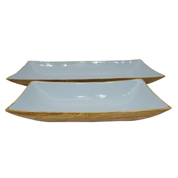 Enamel and Mangowood Rectangular Tray - Blue