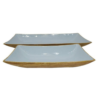 Enamel and Mangowood Rectangular Tray - Blue
