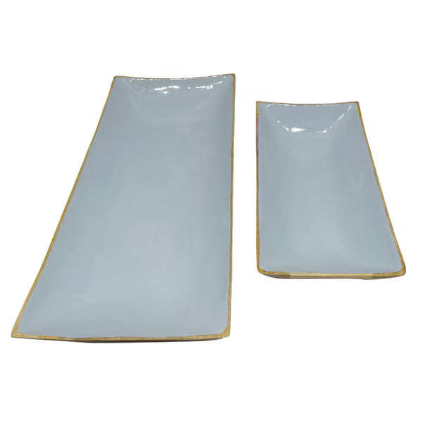 Enamel and Mangowood Rectangular Tray - Blue