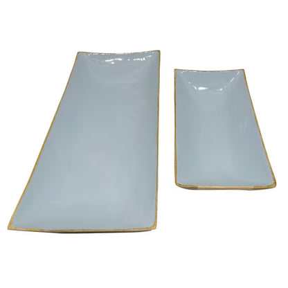 Enamel and Mangowood Rectangular Tray - Blue