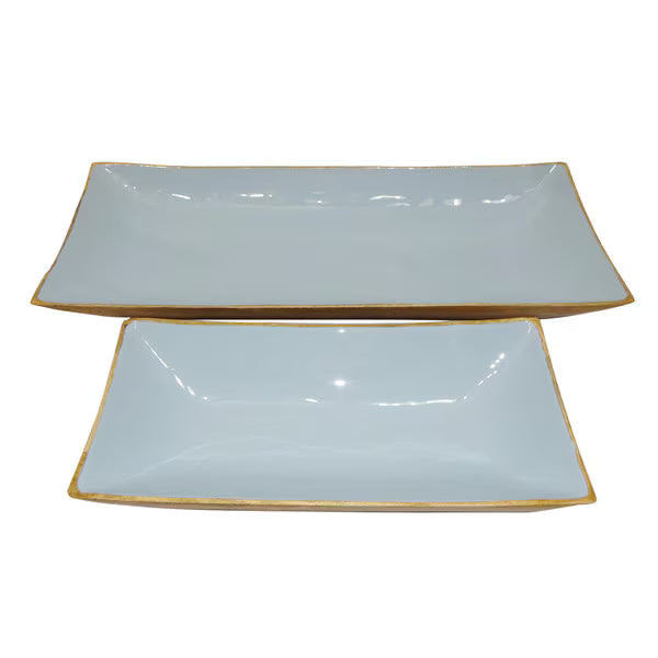 Enamel and Mangowood Rectangular Tray - Blue