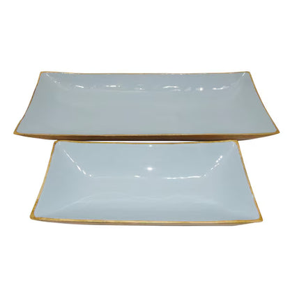 Enamel and Mangowood Rectangular Tray - Blue