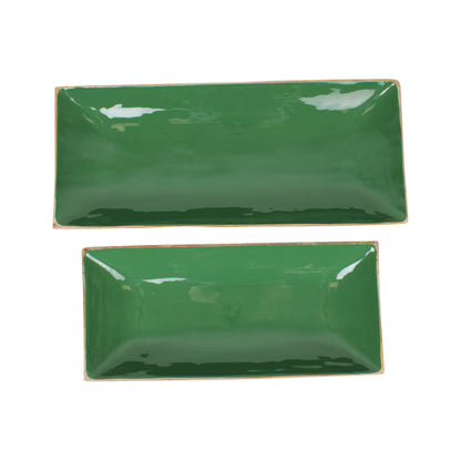 Enamel and Mangowood Rectangular Tray - Green