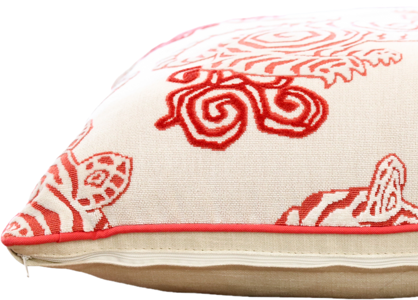 22" Coral & Linen Tiger Pillow