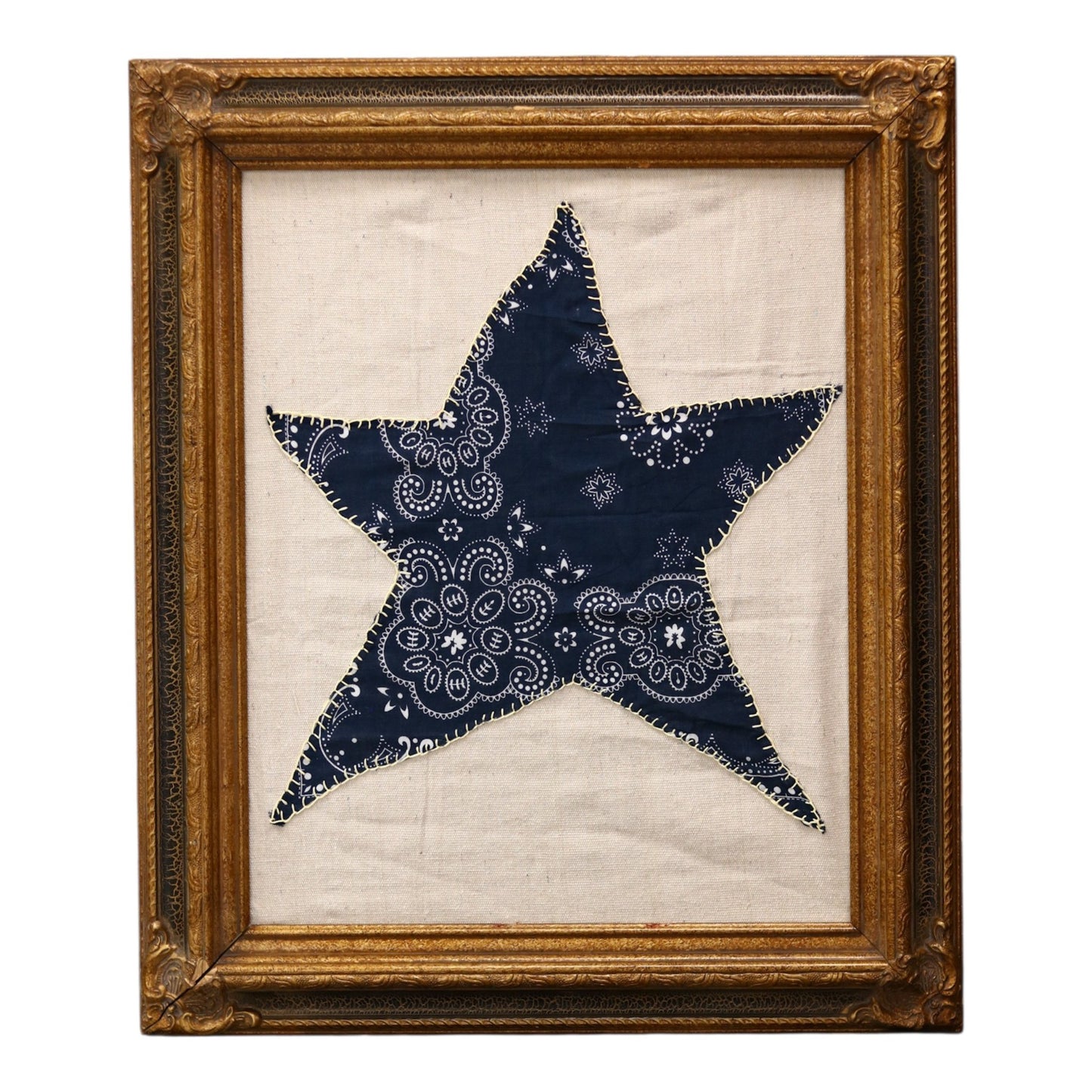 Framed Embroidered Blue Star