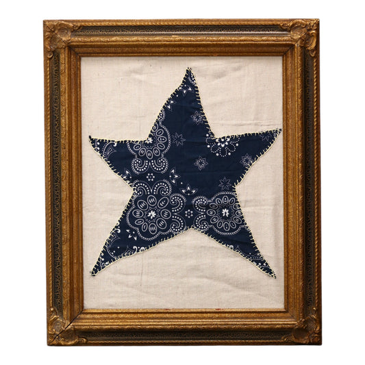 Framed Embroidered Blue Star
