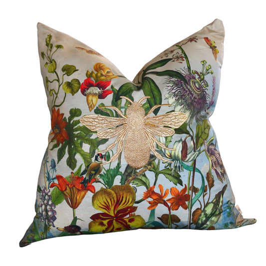 Moonlite Botanical Bee Embroidered Pillow - 26"