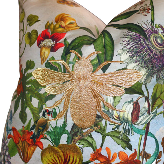 Moonlite Botanical Bee Embroidered Pillow - 26"