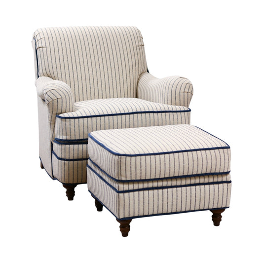 Blue & White Striped Ellis Ottoman
