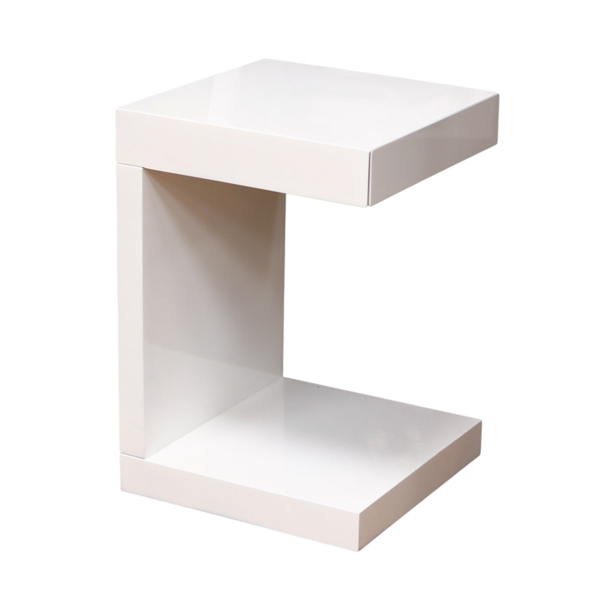 High Gloss White C-Shaped End Table