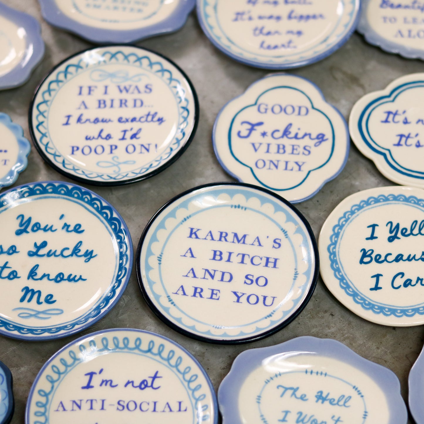 Hand-Painted Stoneware Magnet with Saying