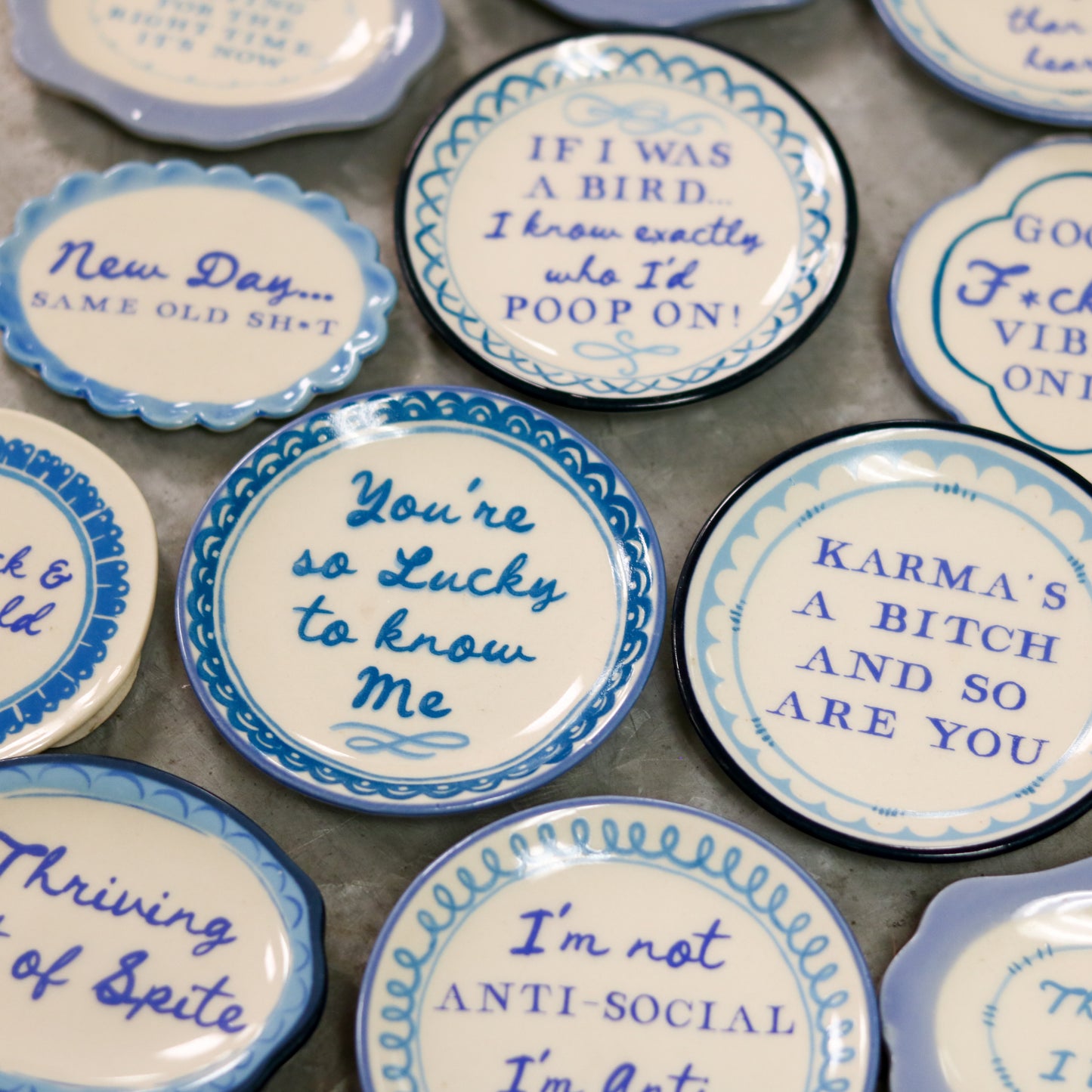 Hand-Painted Stoneware Magnet with Saying