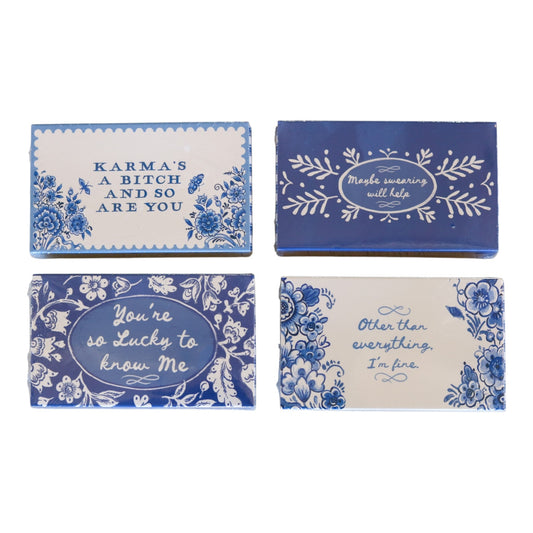 Blue & White Saying Matchboxes