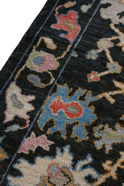 3'2" x 11'5" Black & Pastel Angora Oushak Runner