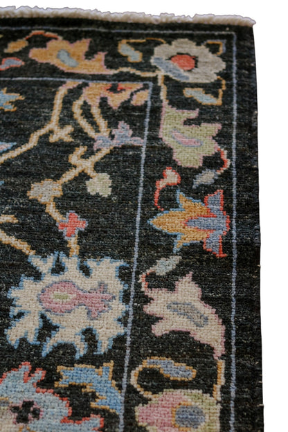 3'2" x 11'5" Black & Pastel Angora Oushak Runner