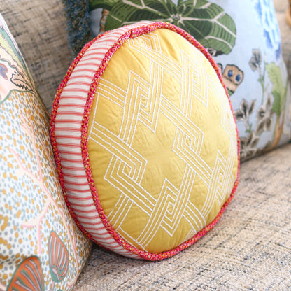 Round Yellow & Pink Pillow - 13"