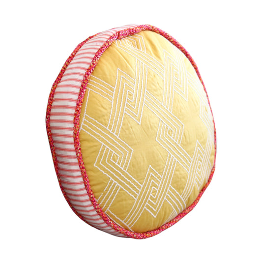 Round Yellow & Pink Pillow - 13"