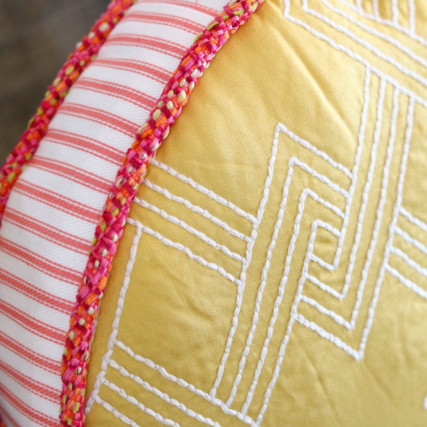 Round Yellow & Pink Pillow - 13"